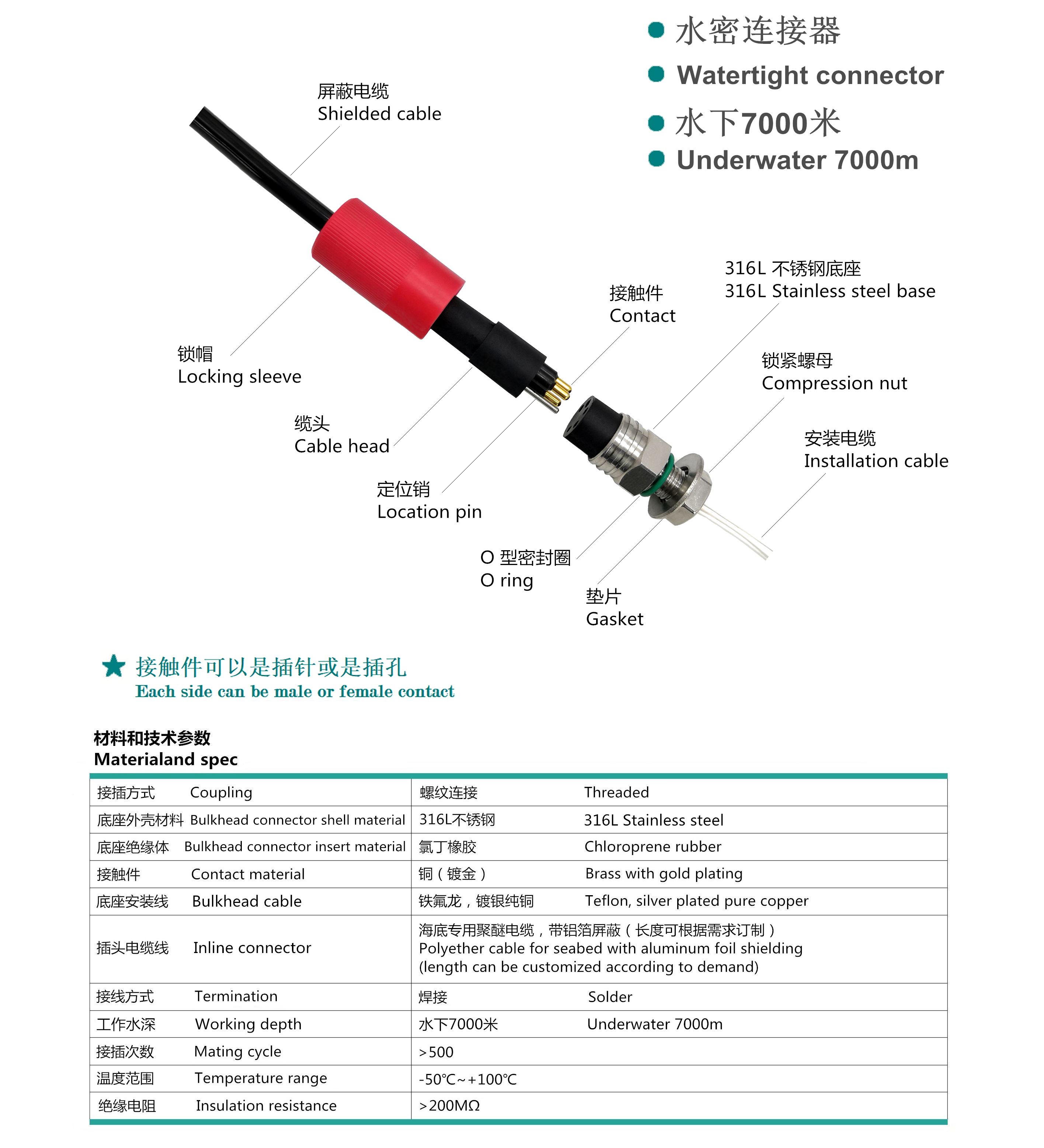 Conector Submarino MCIL3M MCBH3F de 3 Pines